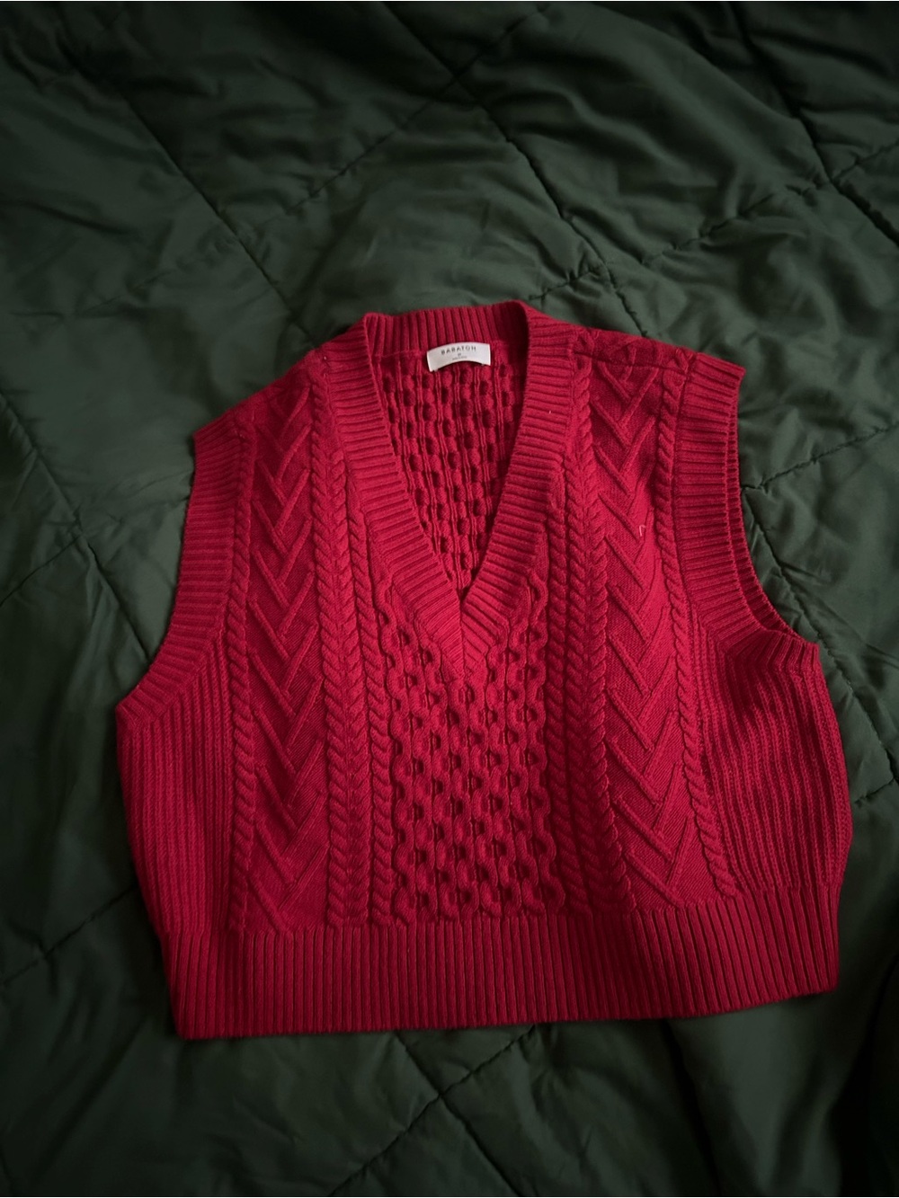 Babaton Red Cable-Knit V-Neck Sweater Vest